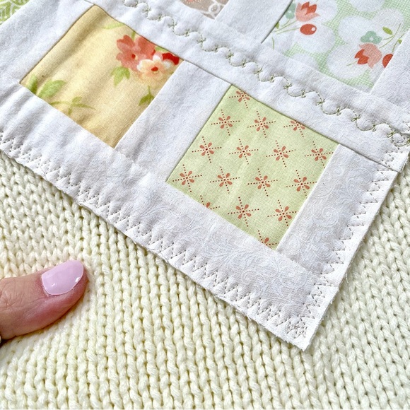 Farmhouse patchwork boho cable knit sweater w prairie granny cabin vibe - Picture 4 of 15